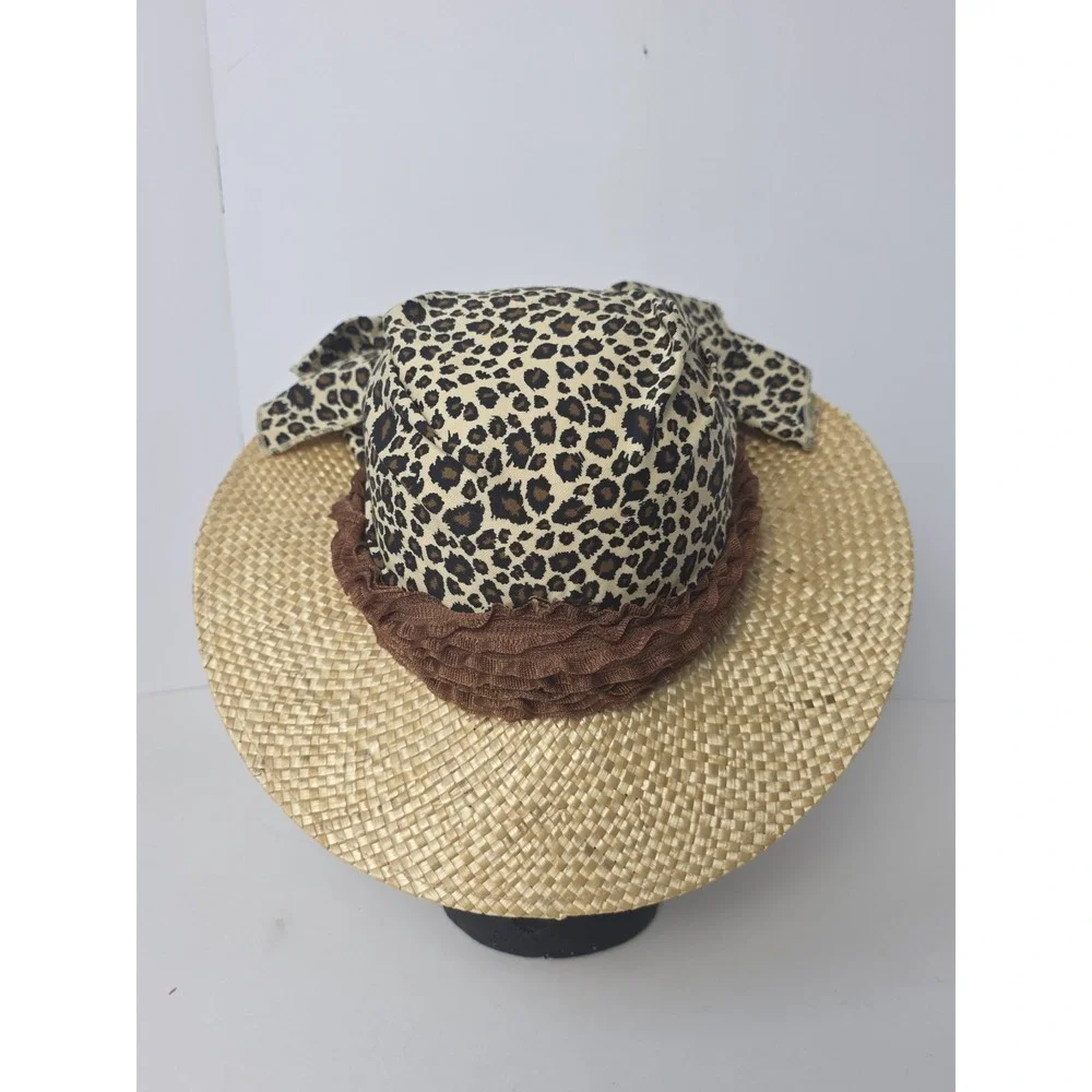 Walt‎ Disney World sun hat straw leopard bow
